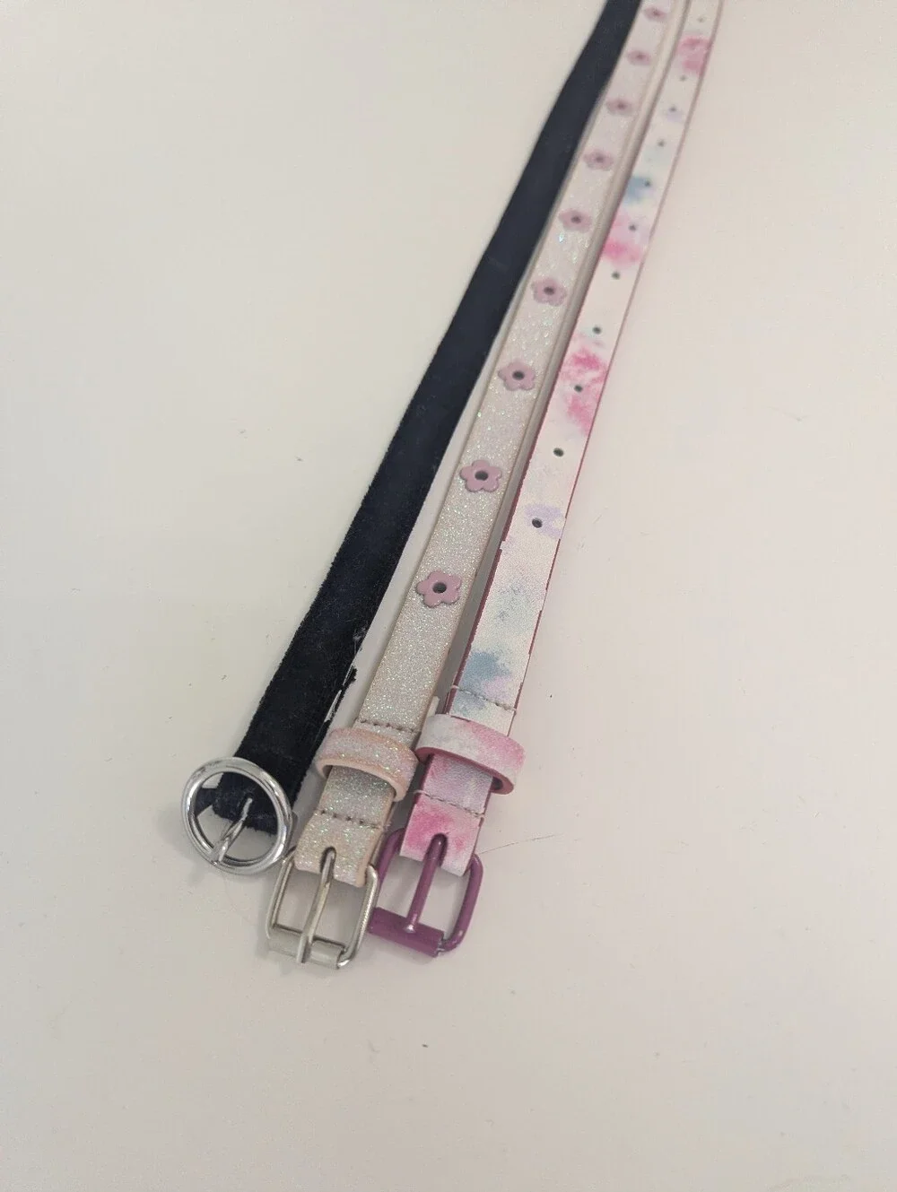 Set of 3 cute skinny belts: Pink floral watercolor, Black Coquette Y2K Feminine